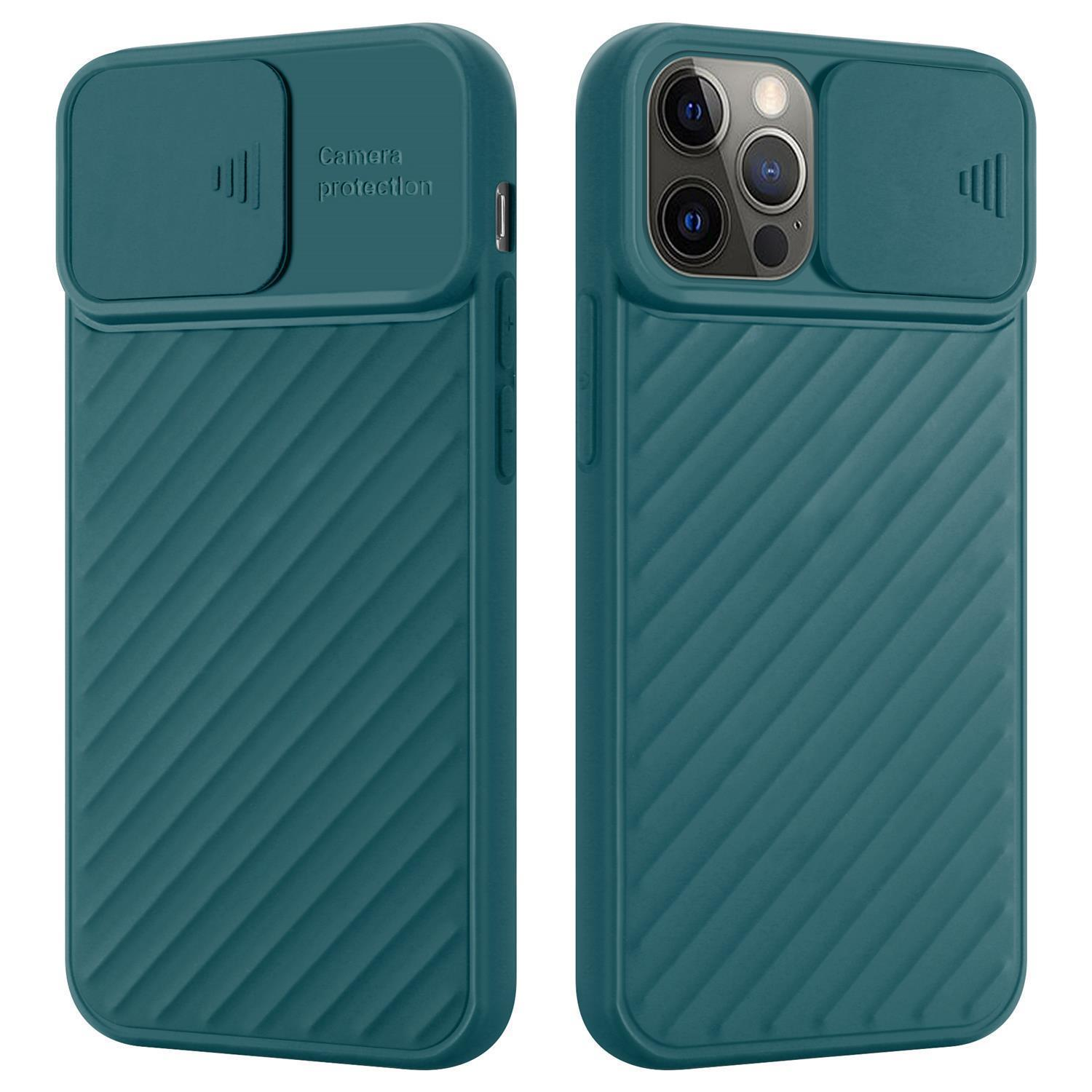 Zwei tealfarbene Telefonhüllen. Eine mit Kameraabdeckung und die andere ohne. Beide haben strukturierte diagonale Linien.