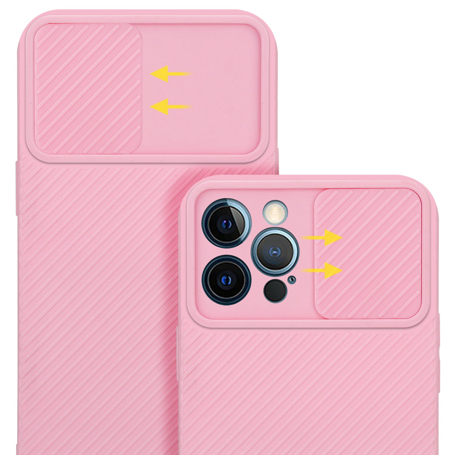 Backcover, iPhone 12 Rosa Bonbon Apple, CADORABO PRO MAX, Kameraschutz, mit Hülle