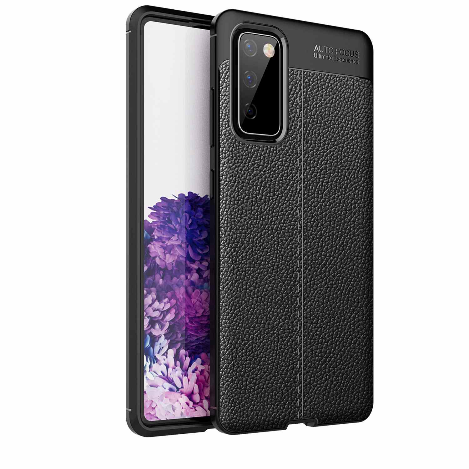 CADORABO Hülle TPU Silikon mit S20 Backcover, Samsung, edler Tief FE, Galaxy Kunstleder-Applikation, Schwarz