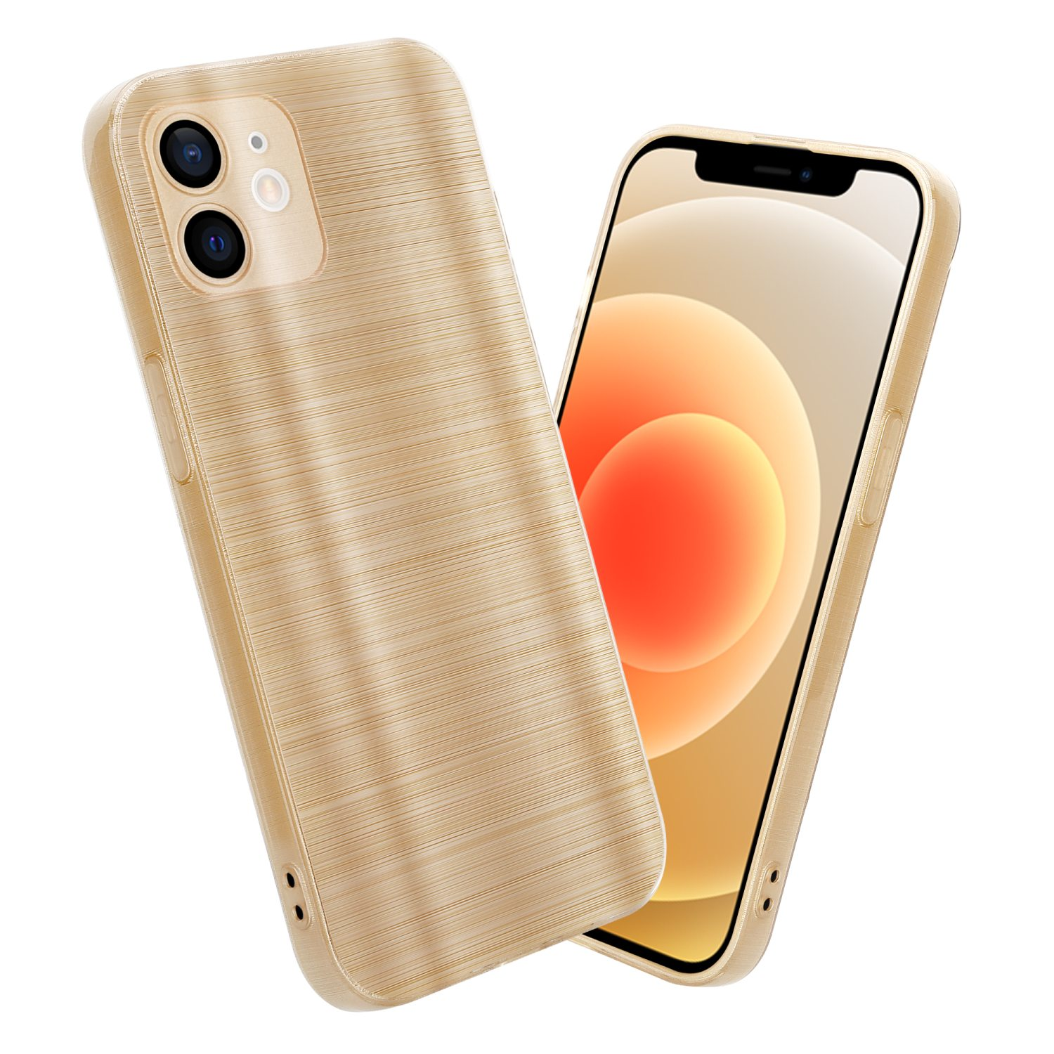 Gold Brushed Hülle Apple, mit CADORABO iPhone 12, Brushed Kameraschutz Design, Backcover,