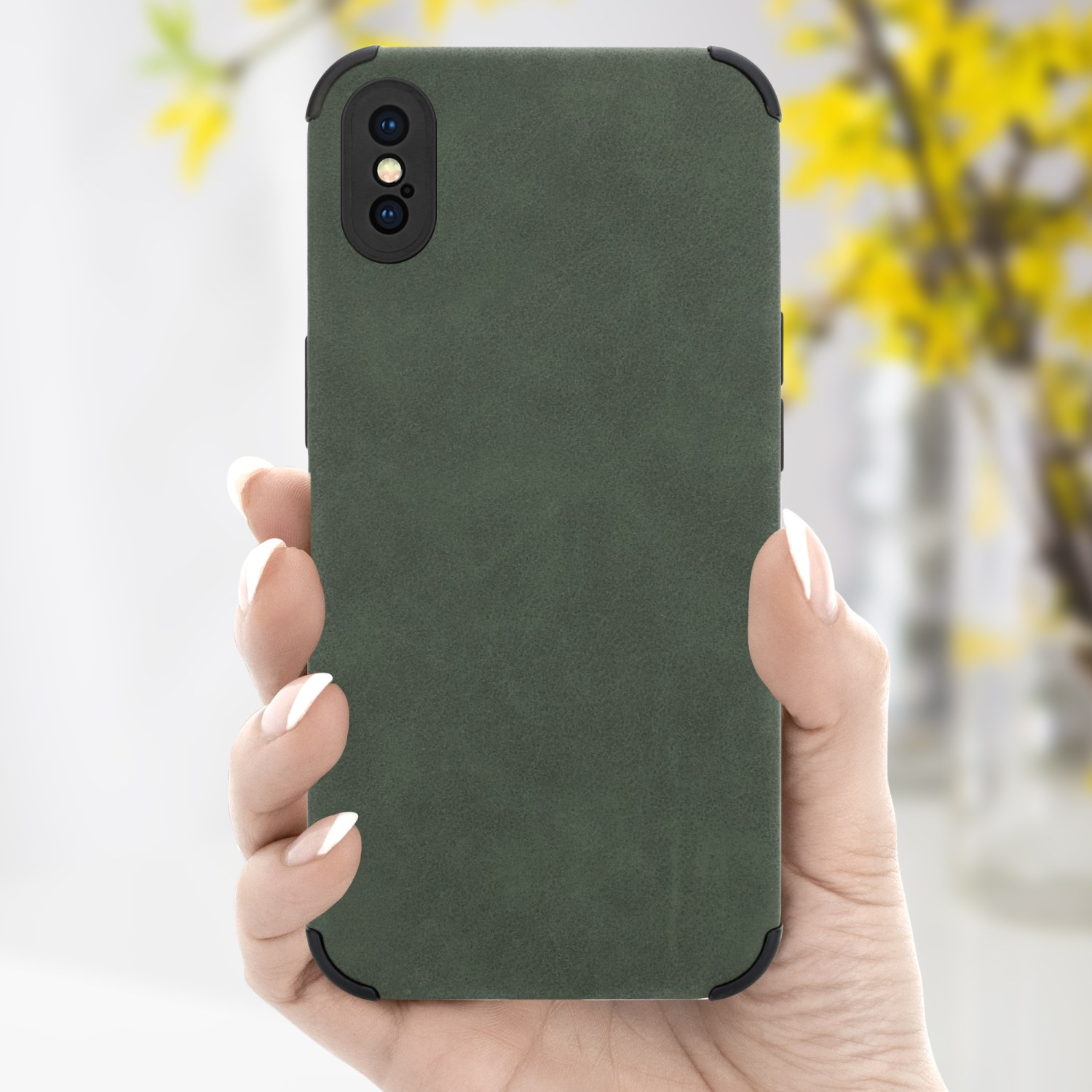 TPU MAX, Hülle Grün Rückseite, CADORABO edler Silikon iPhone XS Backcover, aus Kunst-Wildleder Smaragd mit Apple,