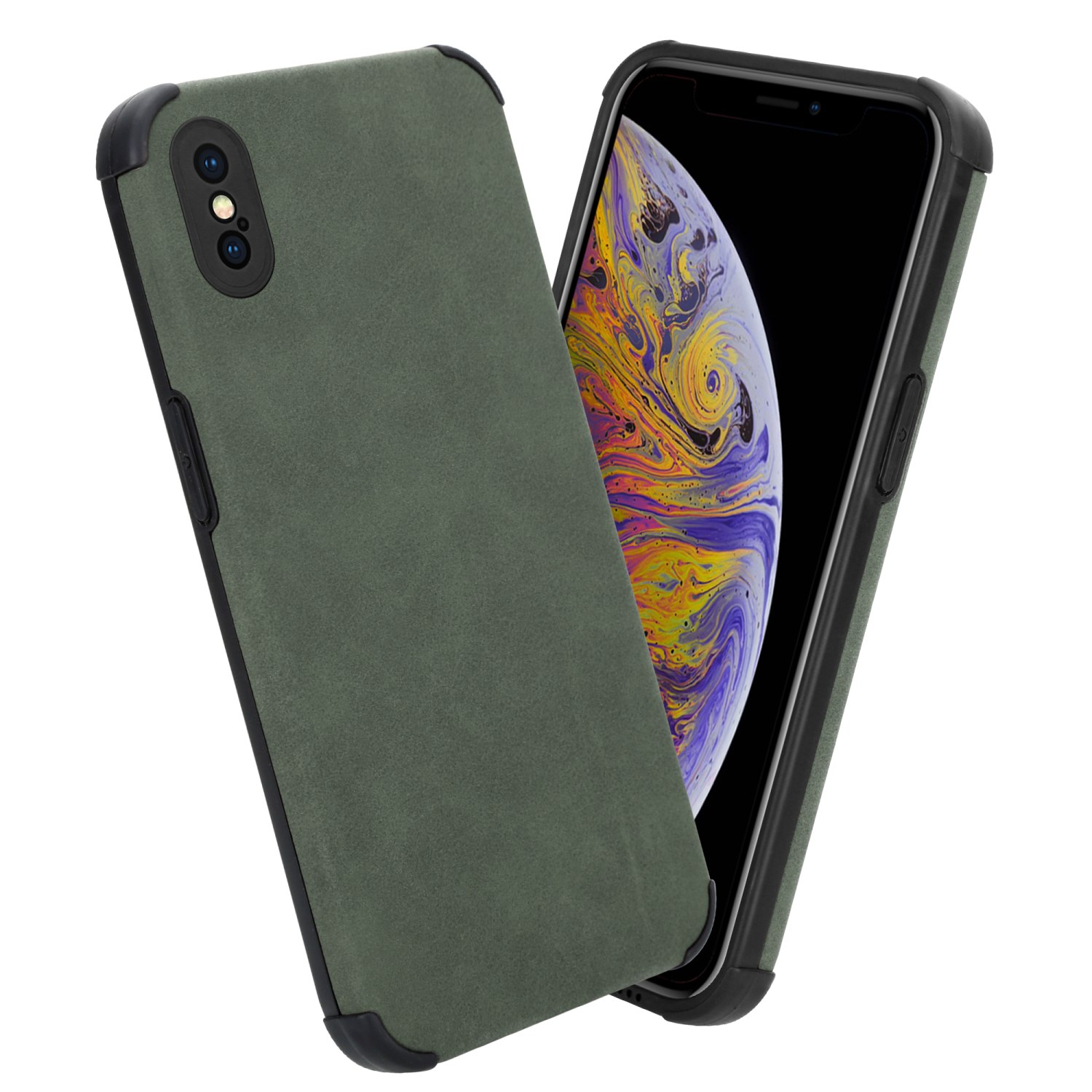Rückseite, TPU Kunst-Wildleder Smaragd iPhone Hülle aus Silikon XS MAX, CADORABO Grün Backcover, Apple, edler mit