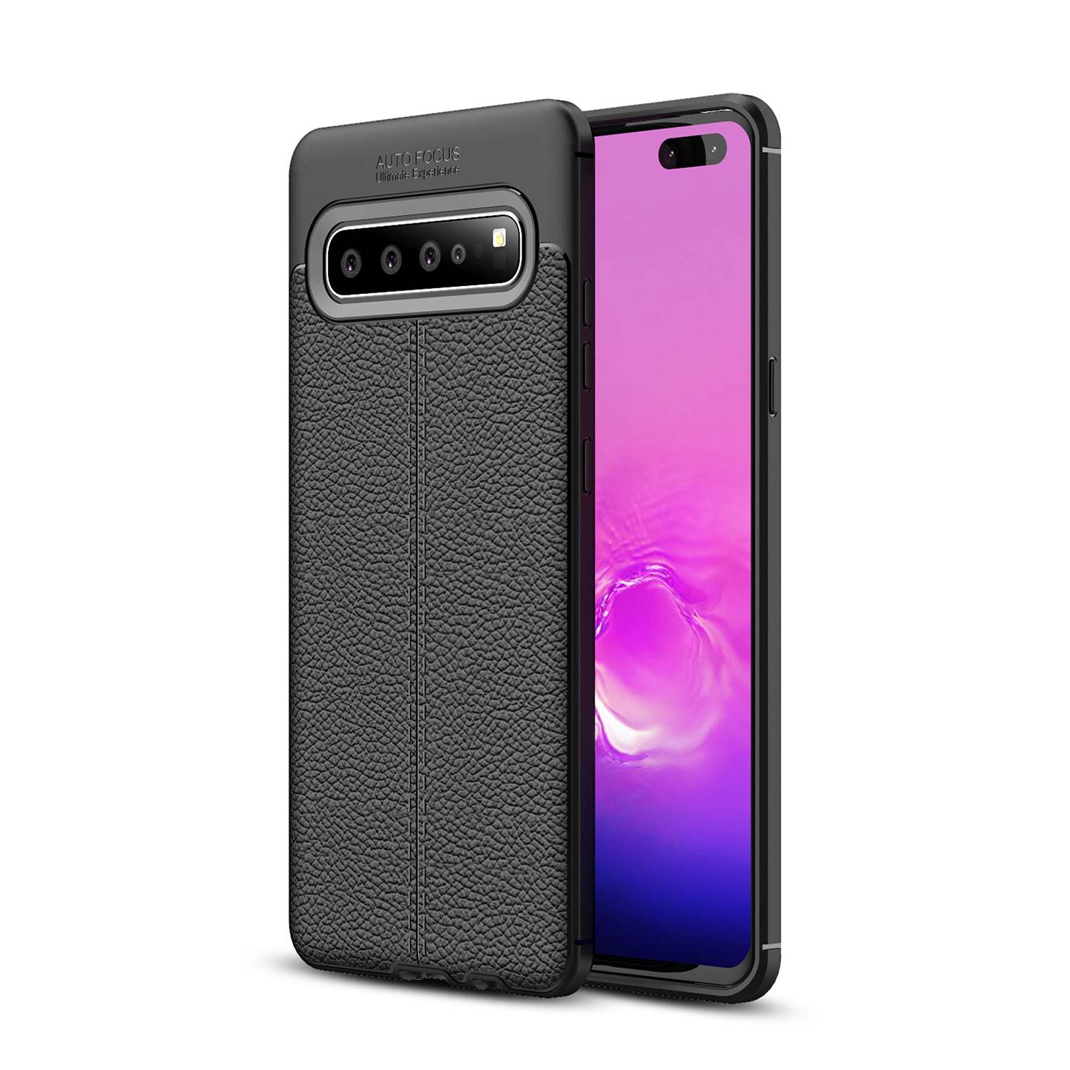 Schwarze Handyhülle mit Kameraabdeckung und Telefon.