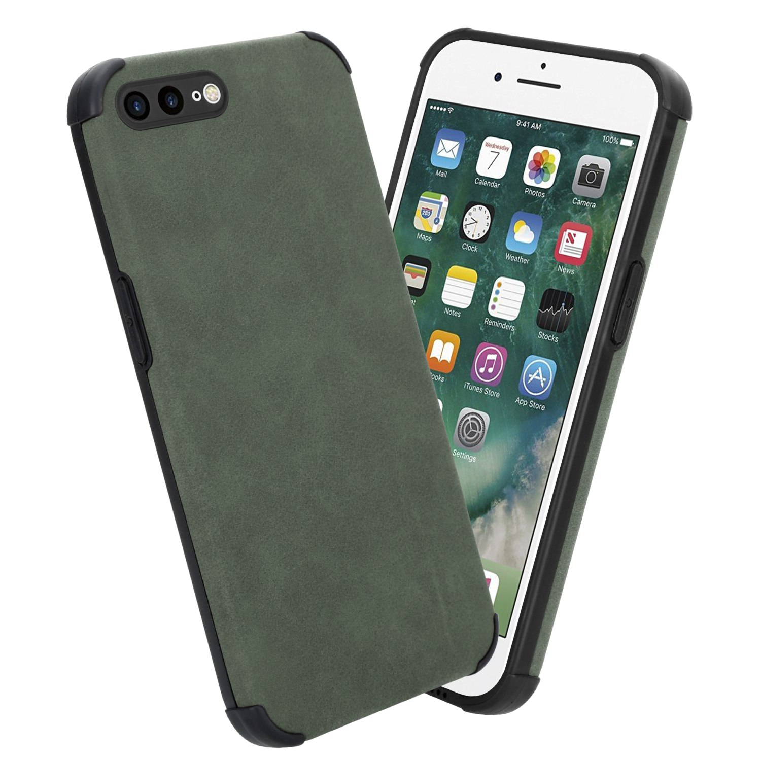 CADORABO Hülle aus TPU PLUS, PLUS 7S Apple, Grün 7 Smaragd / / edler Rückseite, Kunst-Wildleder PLUS Silikon Backcover, iPhone mit 8