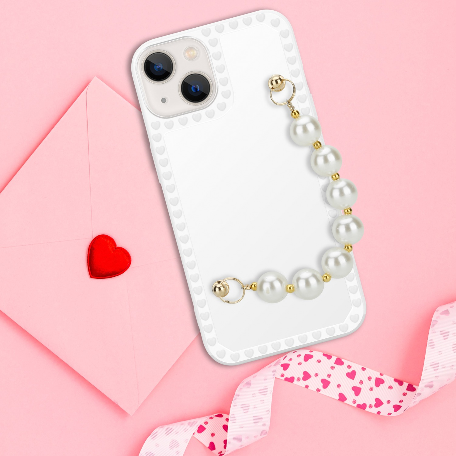 Perlen Backcover, Kette, Handgelenk MINI, Schutzhülle Weiß iPhone mit mit Apple, CADORABO 13