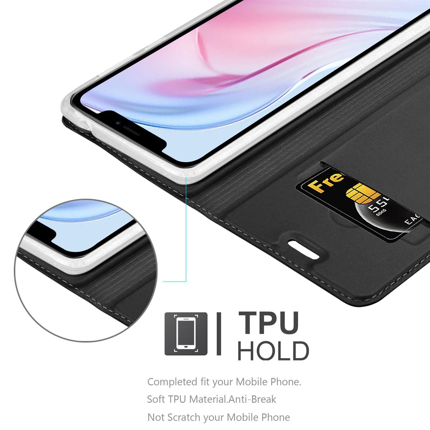 Handyhülle mit einem Telefon im Inneren, mit einem Kartensteckplatz. Text: TPU HOLD.