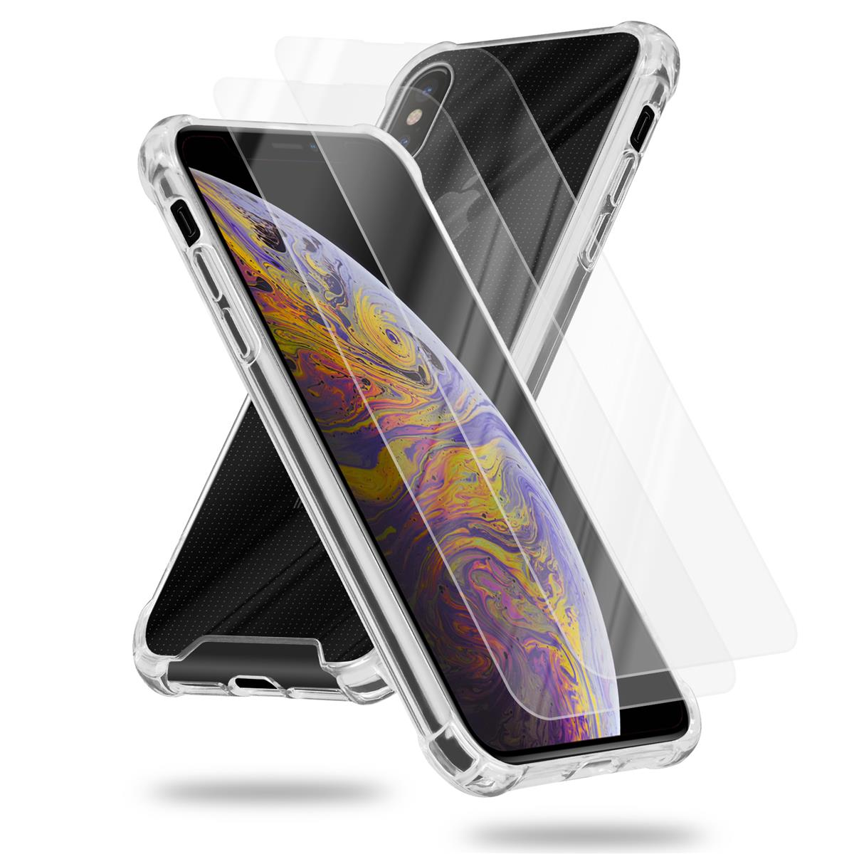 2x iPhone CADORABO Backcover, MAX, und Schutzglas, Hülle Tempered Apple, TRANSPARENT XS
