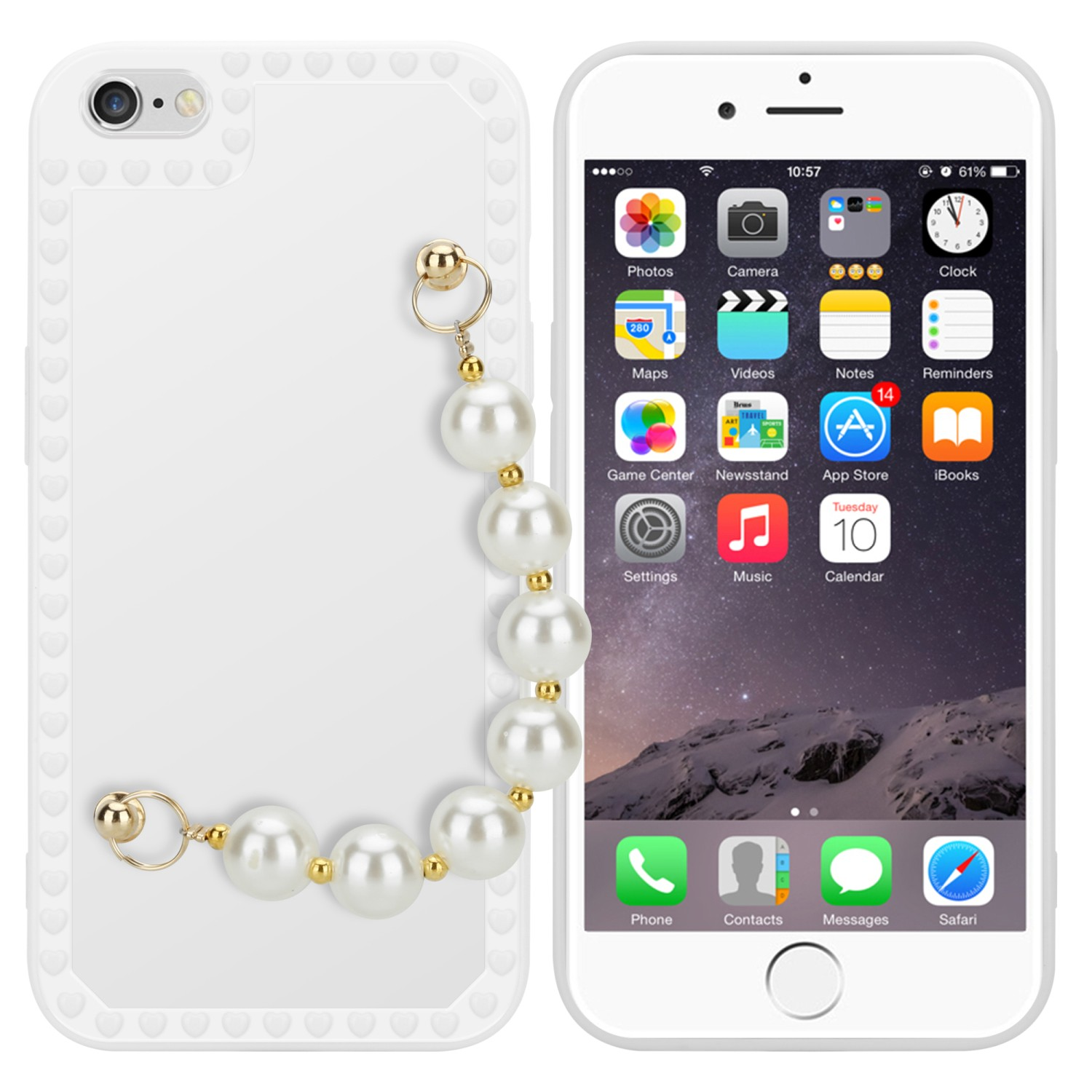 / CADORABO Apple, Handgelenk mit Backcover, mit Kette, Weiß Schutzhülle 6S, Perlen 6 iPhone