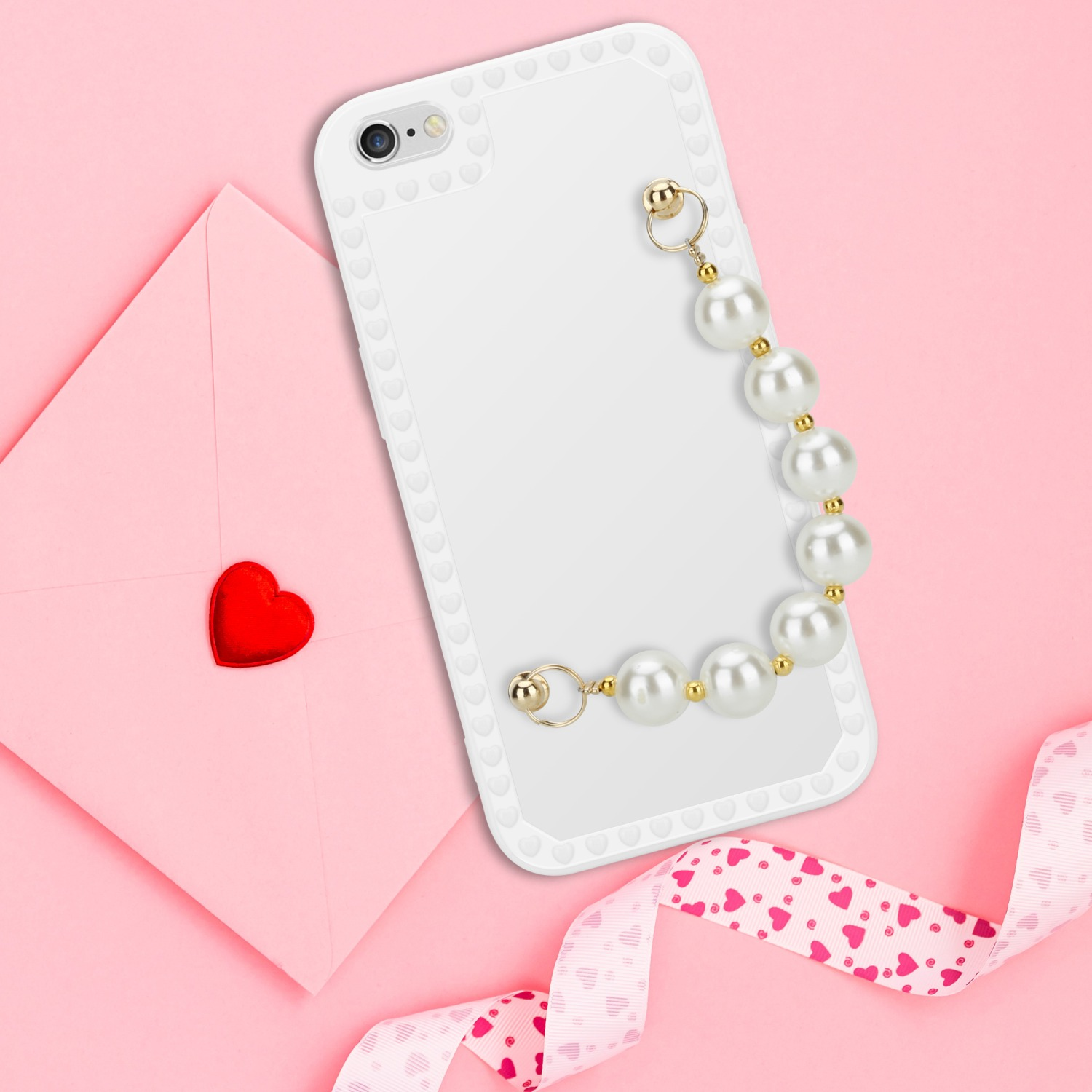 CADORABO Schutzhülle mit iPhone / Handgelenk Perlen mit 6 Weiß 6S, Kette, Apple, Backcover
