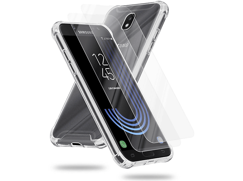 Galaxy Backcover, 2x TRANSPARENT Tempered J7 Samsung, CADORABO Hülle Schutzglas, und 2017,