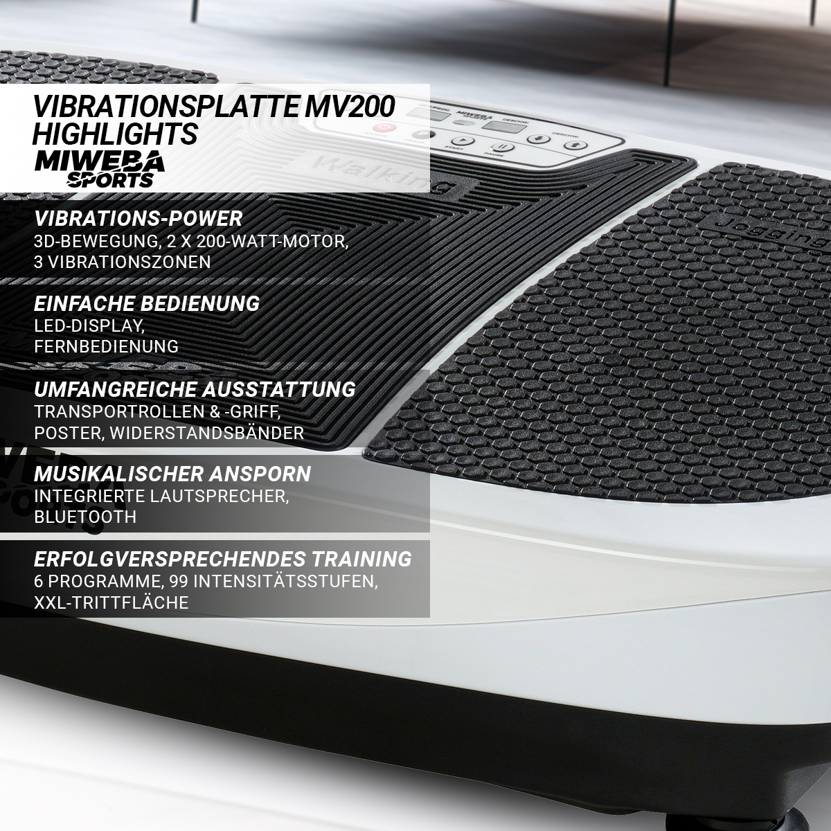 MV200 SPORTS Vibrationsplatte, schwarz MIWEBA 3D