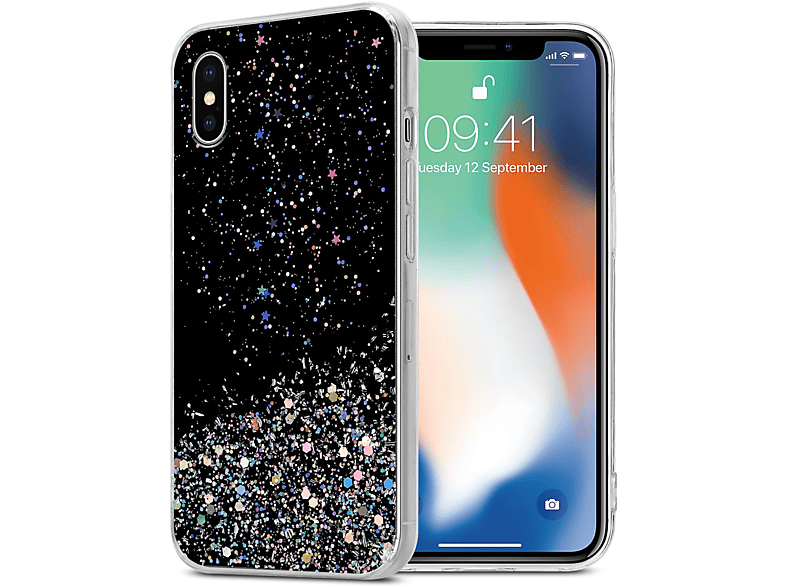 CADORABO Schutzhülle mit funkelnden Glitter, Backcover, Apple, iPhone XS MAX, Schwarz mit Glitter