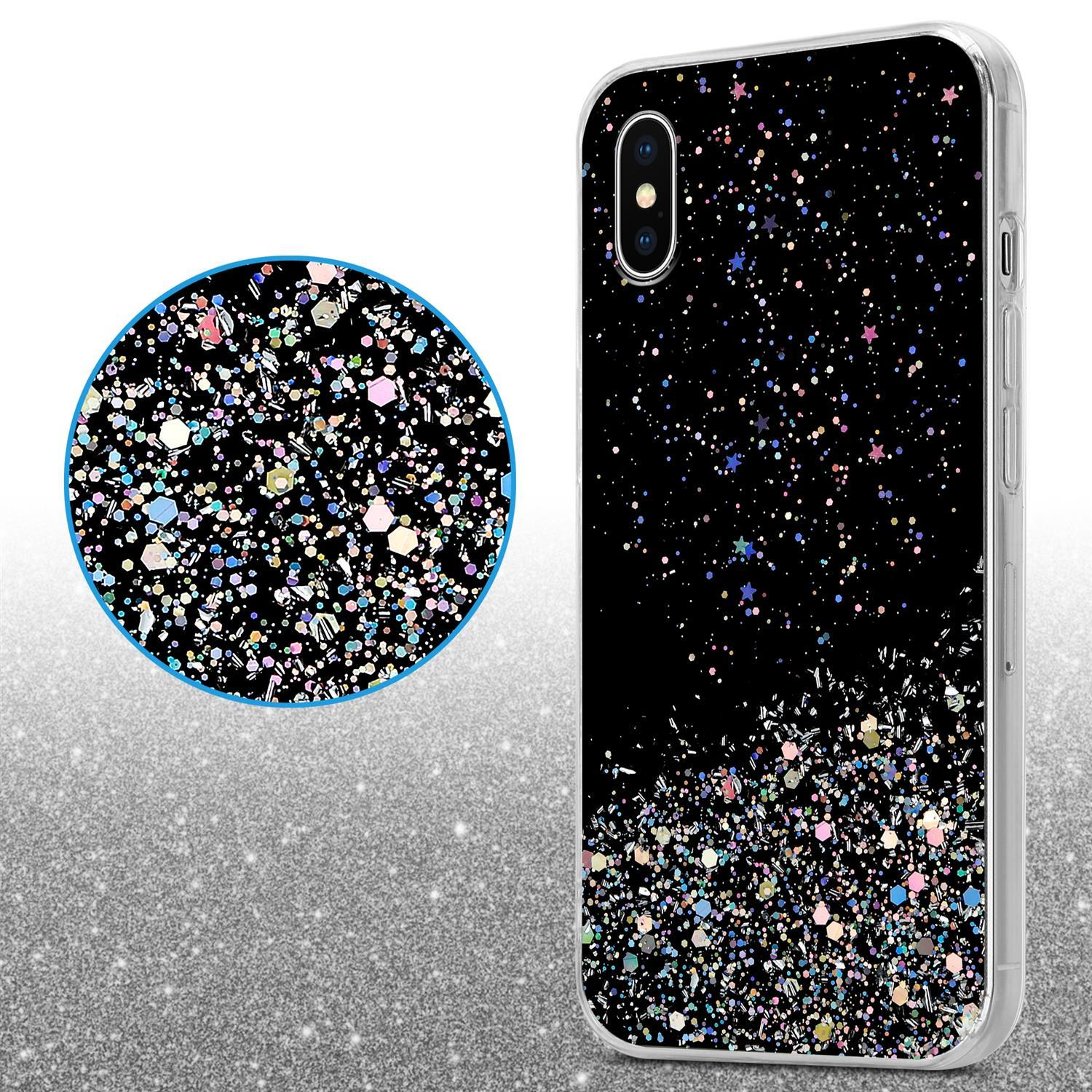 Schutzhülle X Apple, XS, mit / iPhone Schwarz Glitter, Glitter Backcover, mit CADORABO funkelnden