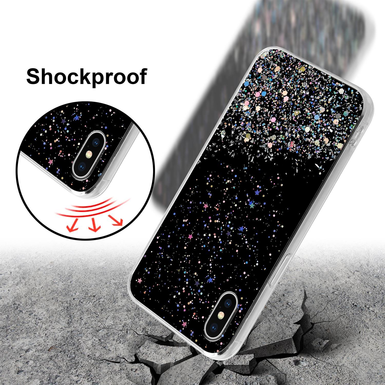 CADORABO Schutzhülle mit MAX, funkelnden Glitter, XS Glitter Schwarz iPhone Backcover, Apple, mit
