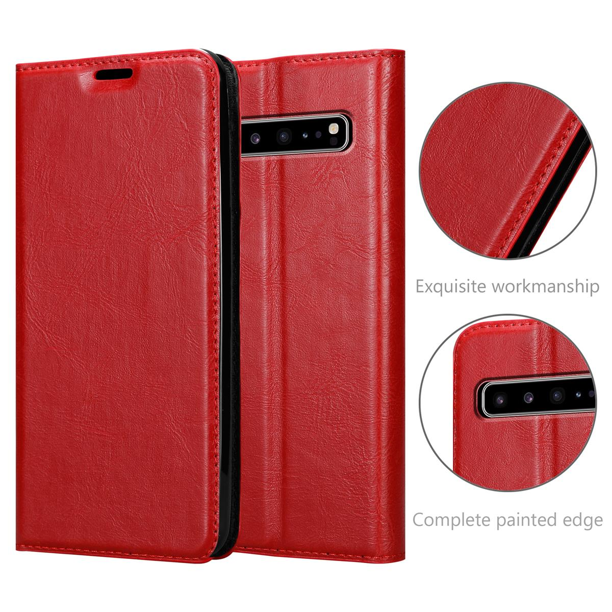 CADORABO Book APFEL Hülle S10 Invisible Galaxy Magnet, 5G, ROT Bookcover, Samsung