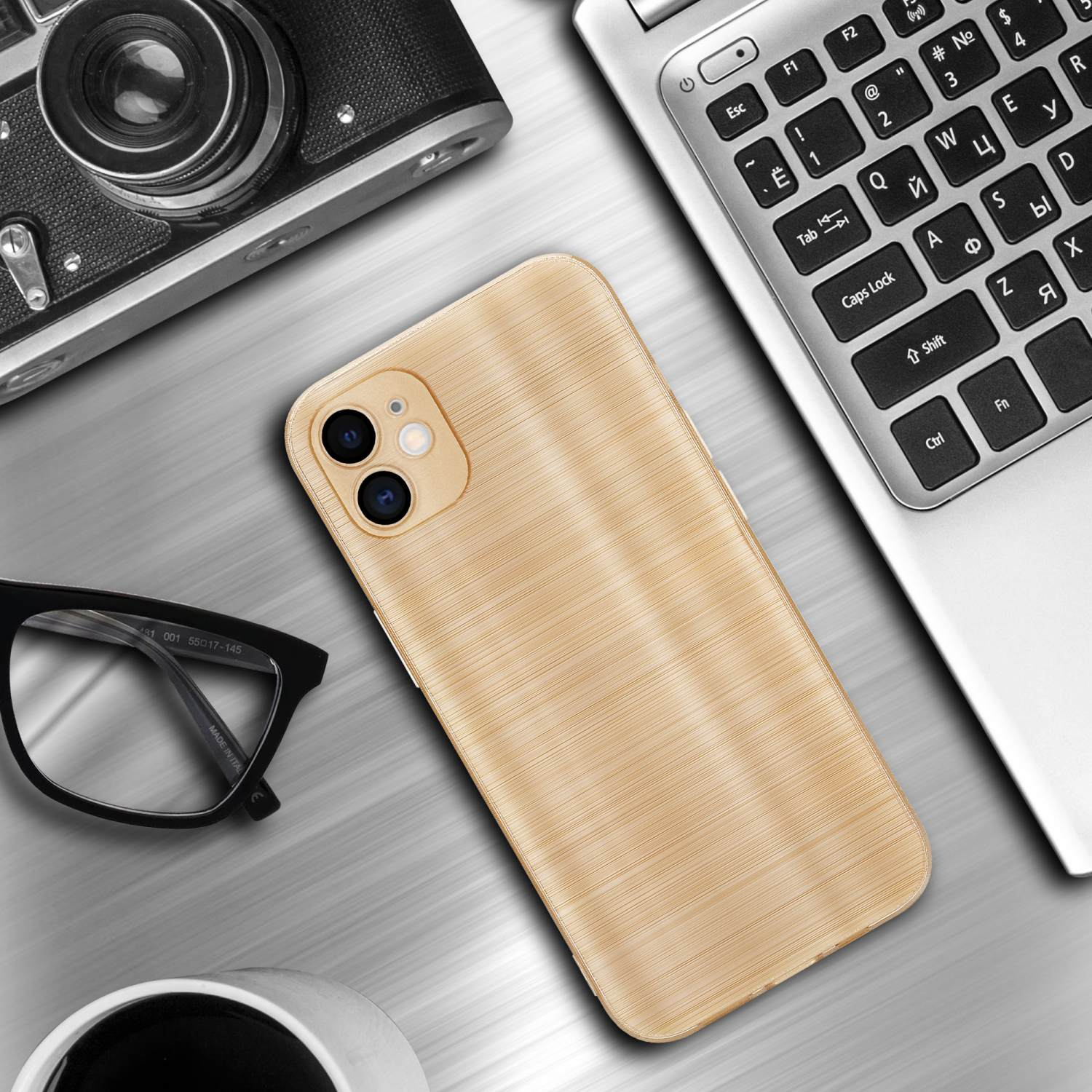 iPhone mit Apple, Brushed Brushed Design, Backcover, 11, Kameraschutz CADORABO Gold Hülle