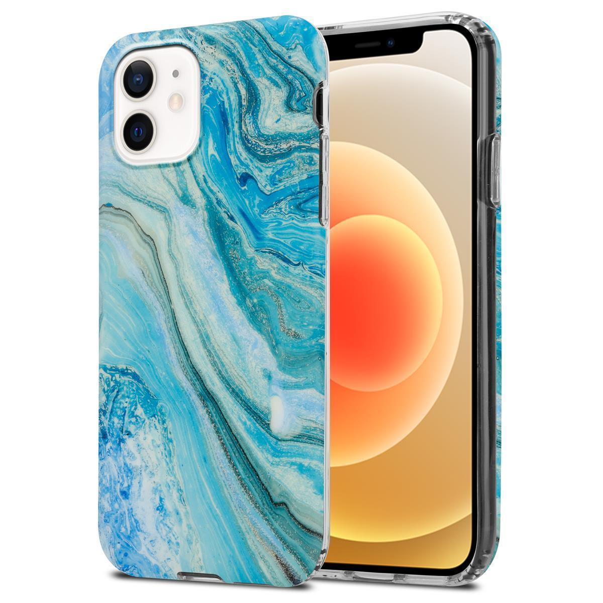 Blaue Marmor-Handyhülle auf einem Telefon, das den Bildschirm zeigt.