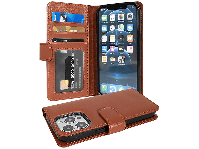 13 Hülle COGNAC BRAUN Book PRO iPhone CADORABO MAX, Standfunktuon, Bookcover, mit Apple, Kartenfach