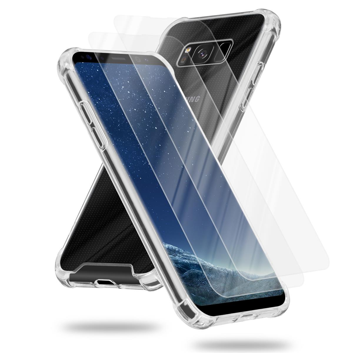 Schutzglas, und TRANSPARENT S8, Tempered Galaxy Samsung, Backcover, 2x CADORABO Hülle
