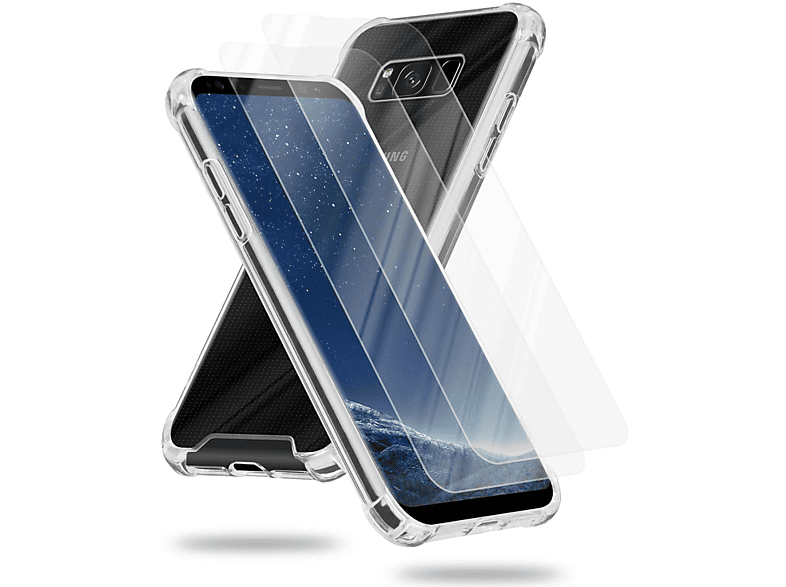 Hülle Samsung, Galaxy Backcover, 2x und Schutzglas, S8, Tempered CADORABO TRANSPARENT