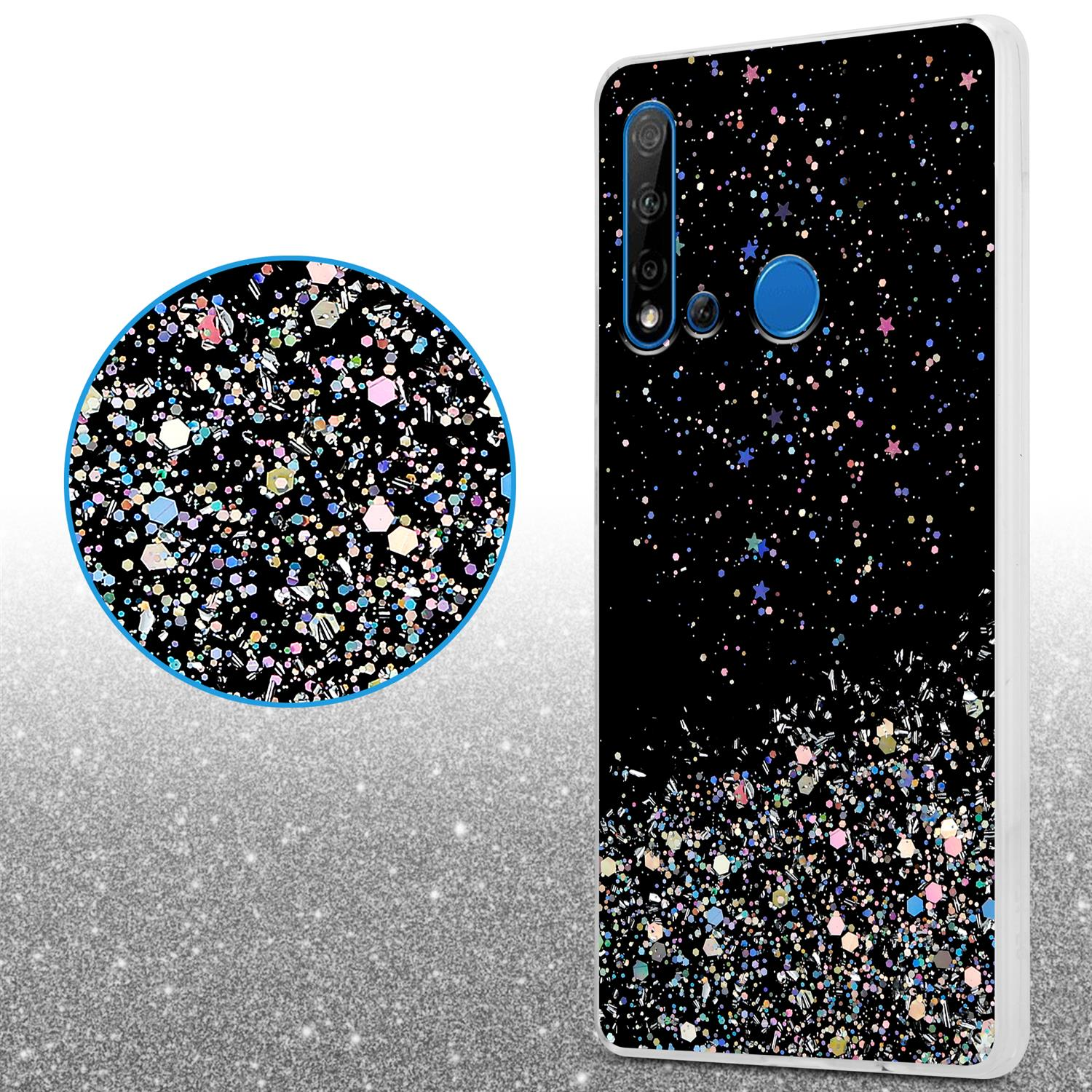 P20 Glitter Backcover, CADORABO Schutzhülle LITE 5i 2019, funkelnden NOVA mit Huawei, Glitter, Schwarz / mit