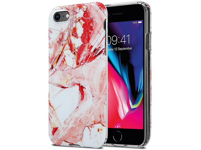 CADORABO Hülle IMD TPU Bunter Marmor, Backcover, Apple, iPhone 7 / 7S / 8 / SE 2020, Weiß Rosa Marmor No. 20