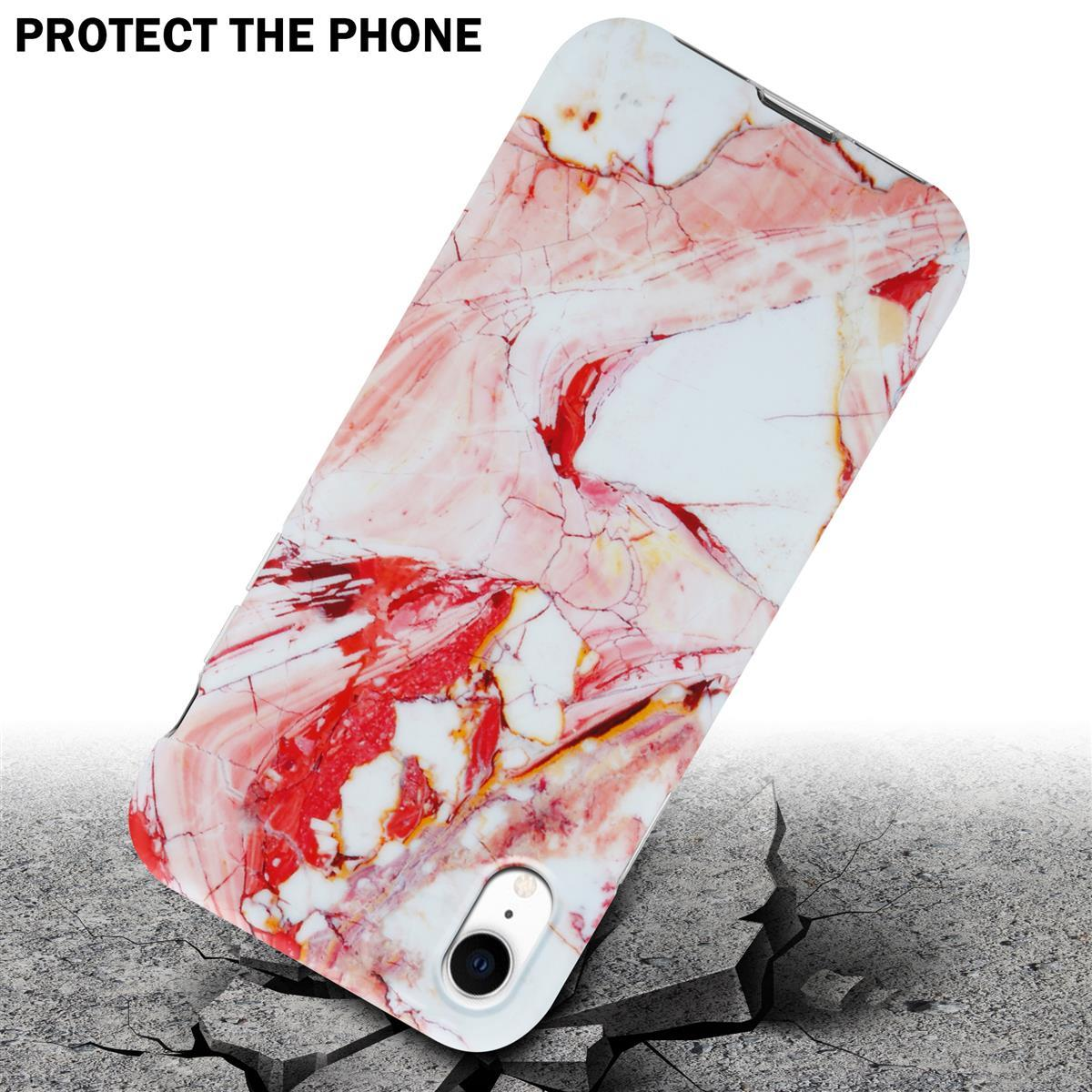 Custodia per telefono con design marmorizzato, superficie crepata e testo: 'PROTECT THE PHONE'.