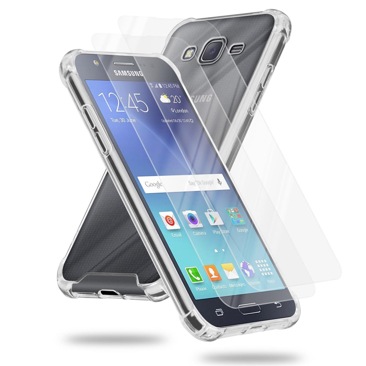Backcover, 2015, TRANSPARENT Galaxy 2x Tempered J7 und Schutzglas, Hülle CADORABO Samsung,