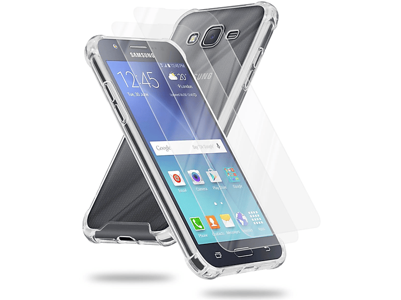 Galaxy Schutzglas, Hülle TRANSPARENT Backcover, Samsung, Tempered J7 2015, CADORABO 2x und