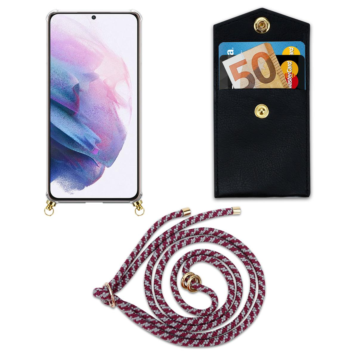 Kordel Hülle, und Samsung, Gold ROT Handy Band Backcover, Ringen, Kette abnehmbarer CADORABO S21 WEIß mit PLUS, Galaxy