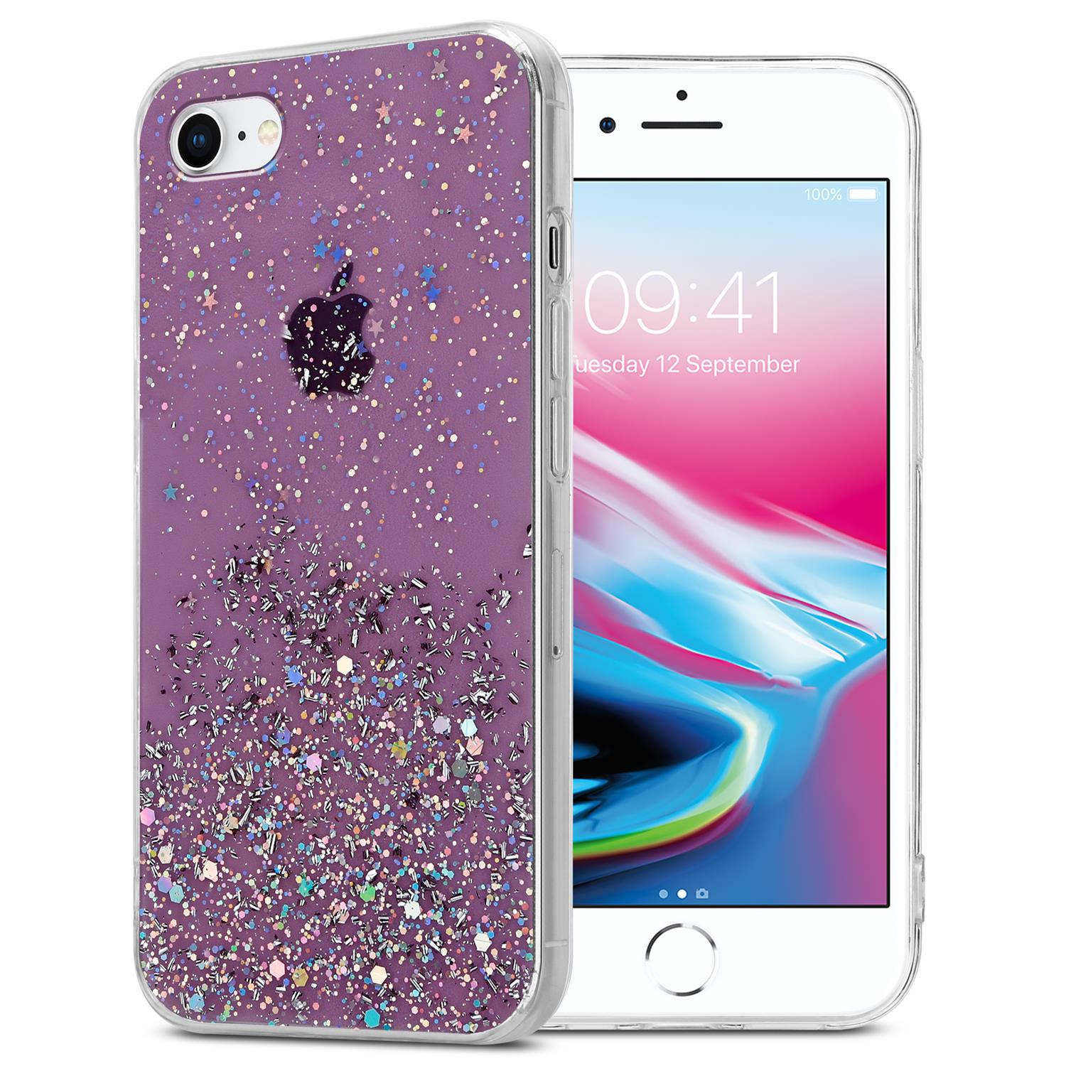 CADORABO Schutzhülle 7 Glitter mit 8 SE Backcover, / Glitter, 2020, mit iPhone funkelnden Apple, / 7S / Lila