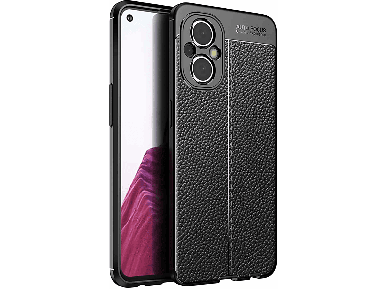 N200 Schwarz OnePlus, CADORABO mit Kunstleder-Applikation, Backcover, Hülle 5G, Nord Tief TPU edler Silikon