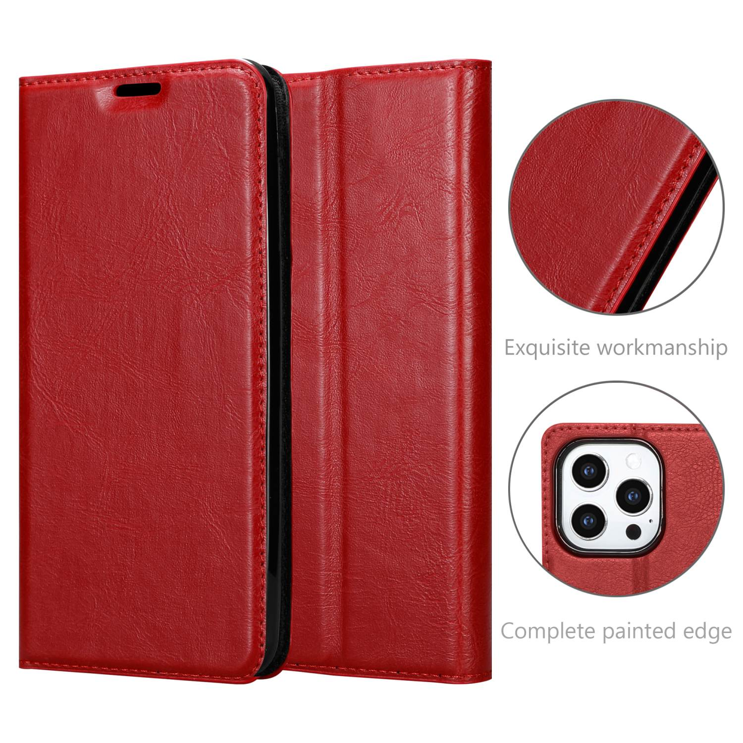 CADORABO Book Hülle Invisible Apple, iPhone Bookcover, PRO, Magnet, ROT 13 APFEL