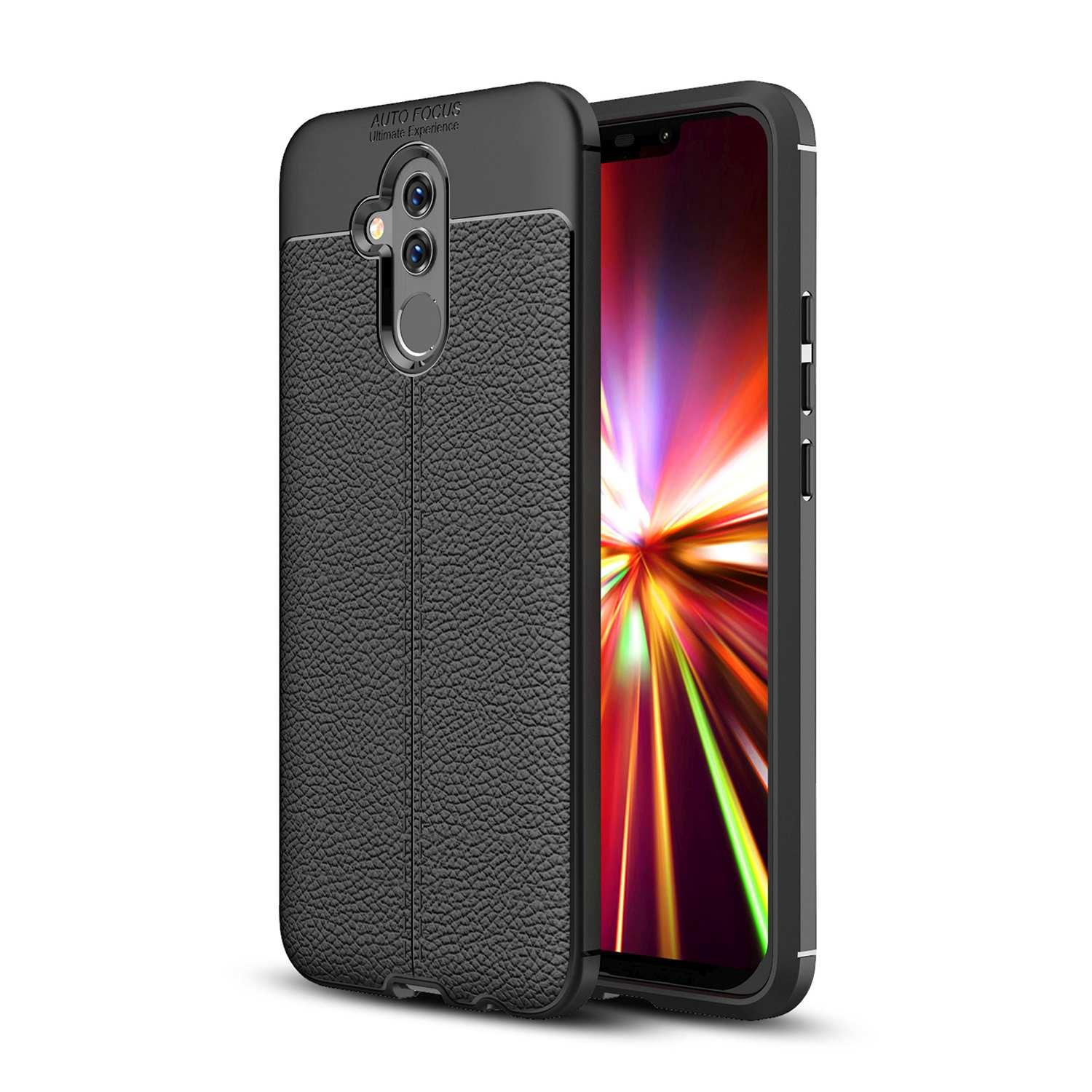 mit CADORABO edler 20 Hülle Huawei, Schwarz TPU Backcover, Silikon LITE, MATE Tief Kunstleder-Applikation,