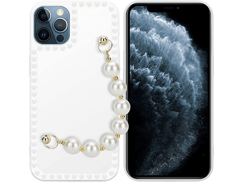 Apple, Backcover, mit iPhone Handgelenk Kette, Weiß Perlen Schutzhülle 12 PRO, mit CADORABO