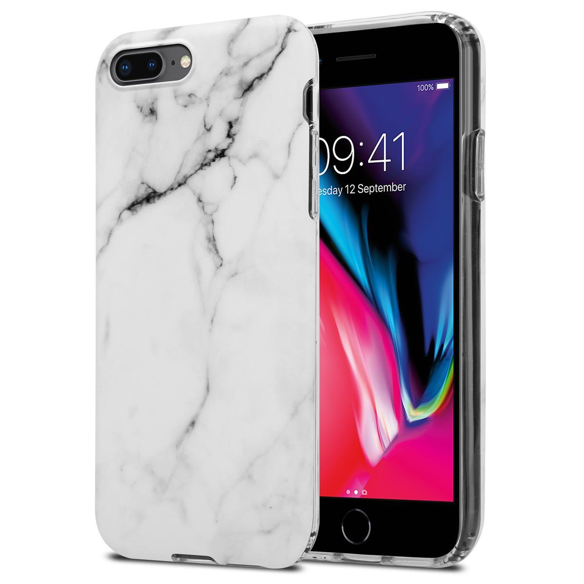 Weiße Marmor-Handyhülle mit Telefon, klar und transparent.
