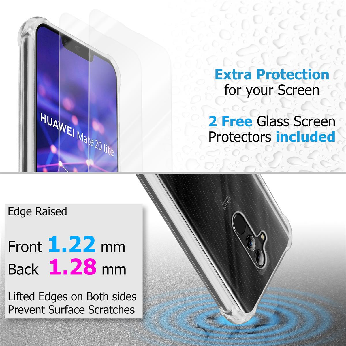 Huawei, Tempered MATE Hülle und CADORABO Backcover, Schutzglas, 2x TRANSPARENT 20 LITE,