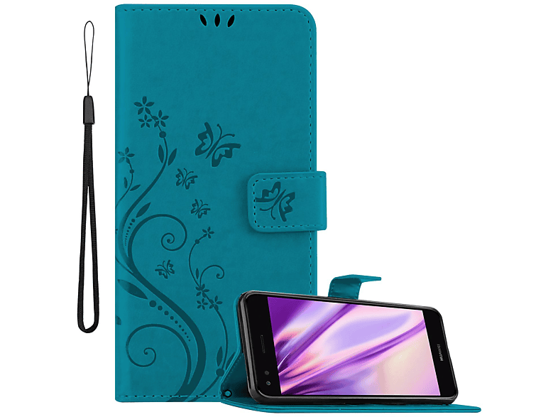 CADORABO Hülle Blumen Muster Bookcover, Flower Huawei, PRO Y6 2017, BLAU FLORAL Case