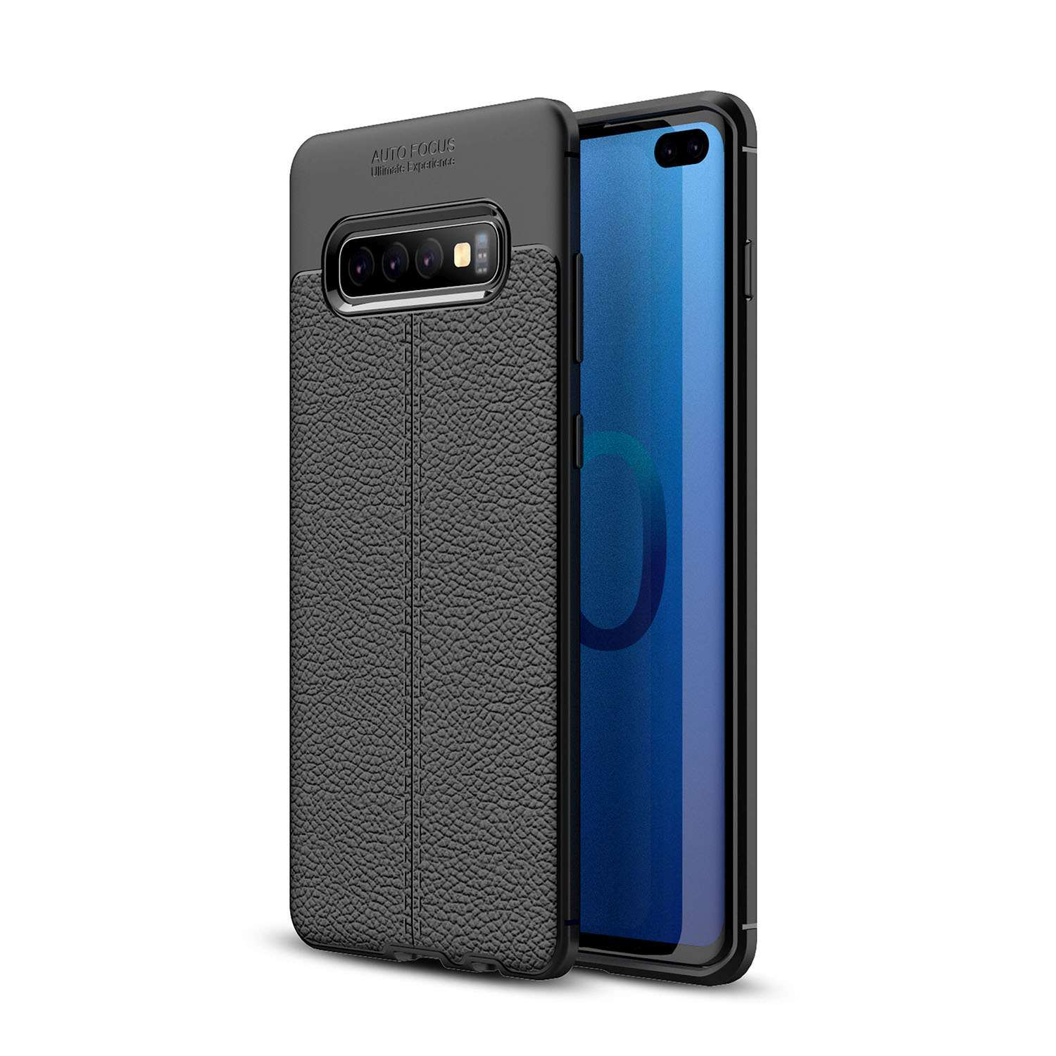 Samsung, mit Schwarz Kunstleder-Applikation, 4G, Tief Silikon S10 edler TPU CADORABO Hülle Galaxy Backcover,