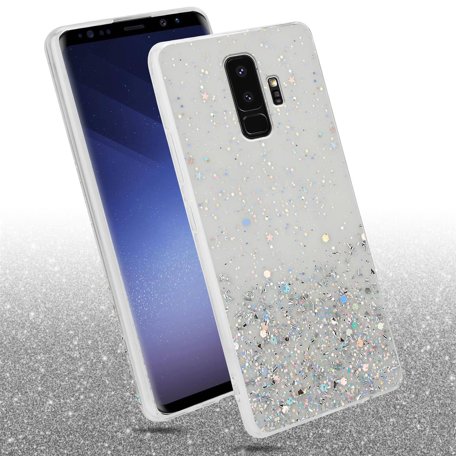 Samsung, Transparent Galaxy CADORABO funkelnden S9 Schutzhülle mit Backcover, PLUS, Glitter mit Glitter,