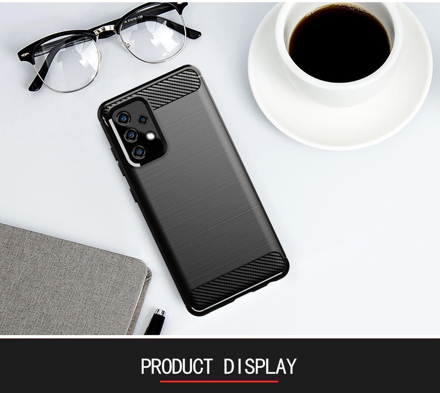 Handycase, Brille, Kaffeetasse und Notizbuch auf weißer Oberfläche. Das Case ist schwarz.