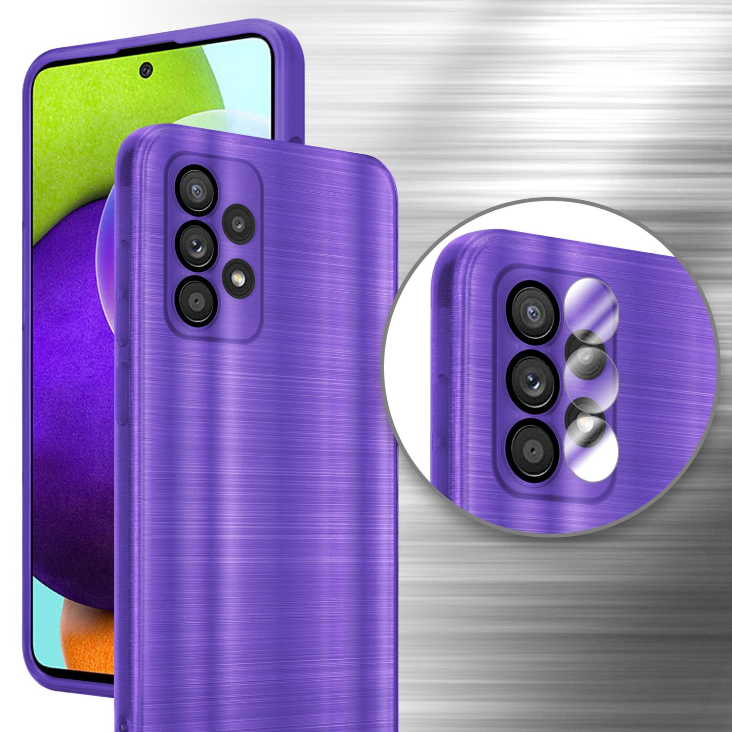 CADORABO Hülle mit Kameraschutz Brushed / A52 / A52s, (4G Backcover, Galaxy Design, Brushed Samsung, Lila 5G)