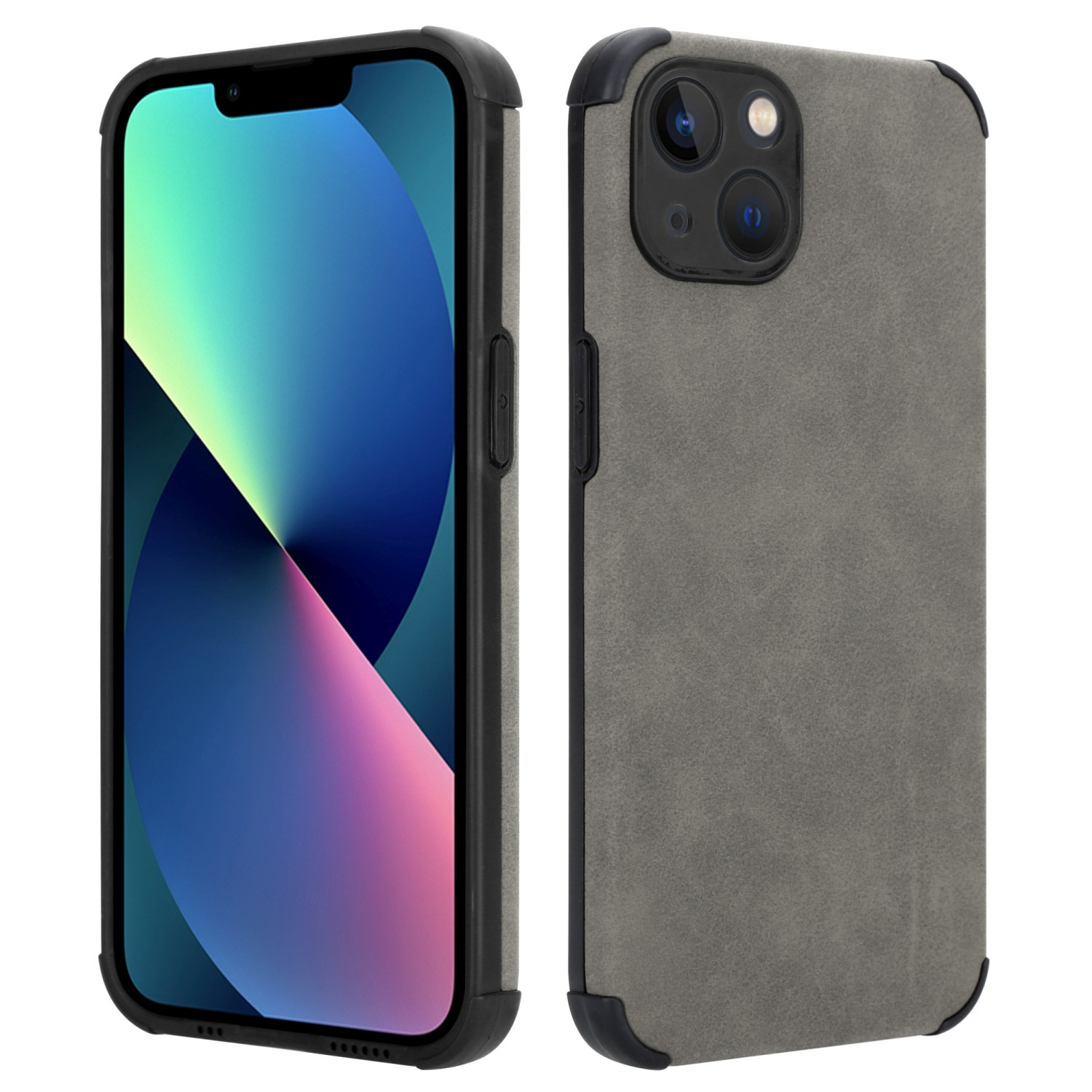 Zwei Telefone, eines schwarz und eines in einem grauen Gehäuse, die das Design und die Kamera zeigen.
