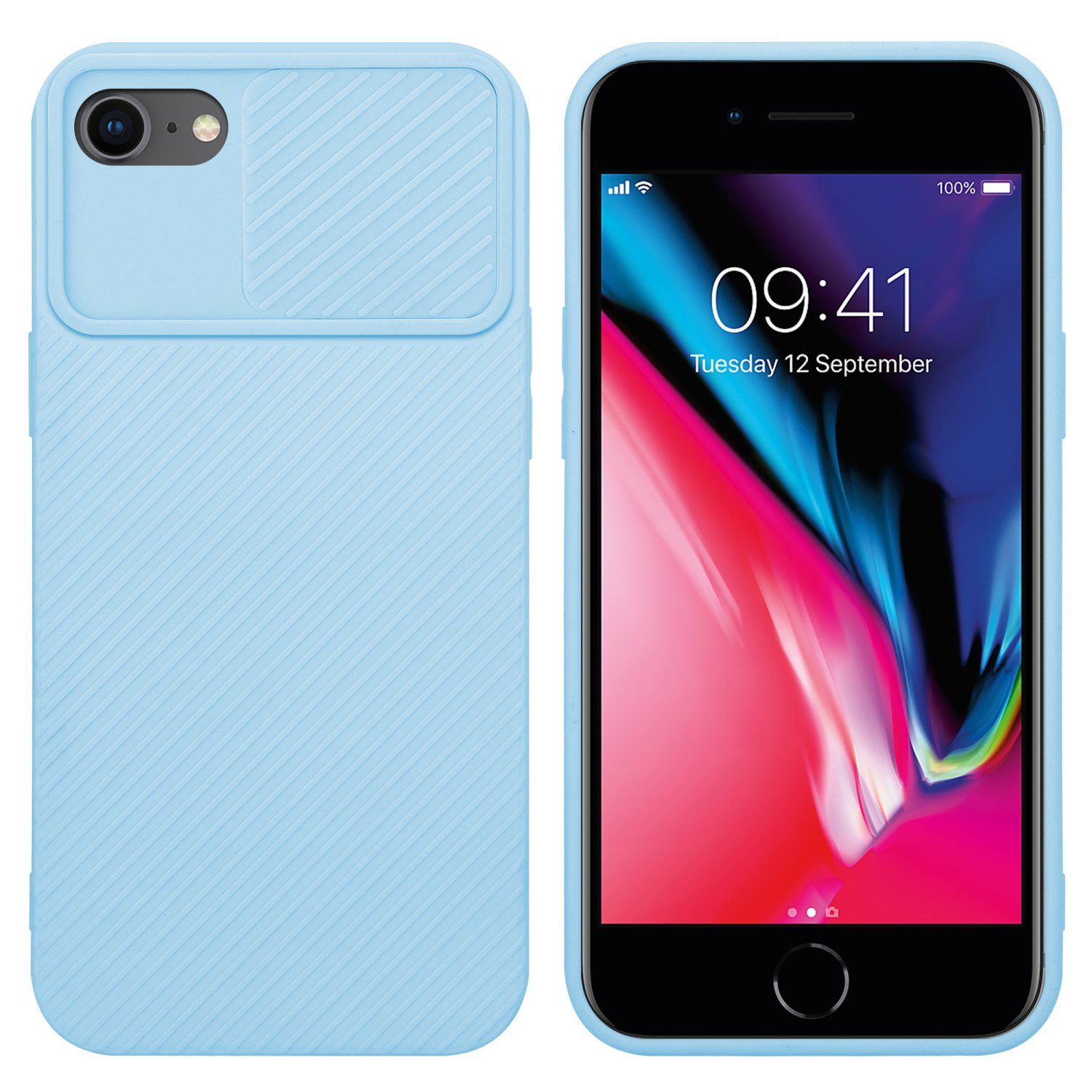 2020, Backcover, Bonbon Blau iPhone / CADORABO Hülle mit / Apple, Hell 7 SE 7S 8 Kameraschutz, /