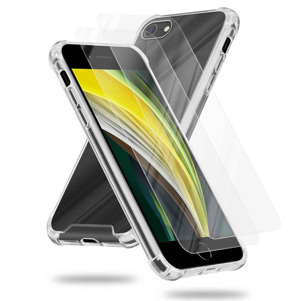 7S 2x / 7 Apple, SE iPhone und / Tempered / 2020, TRANSPARENT Schutzglas, CADORABO Backcover, Hülle 8