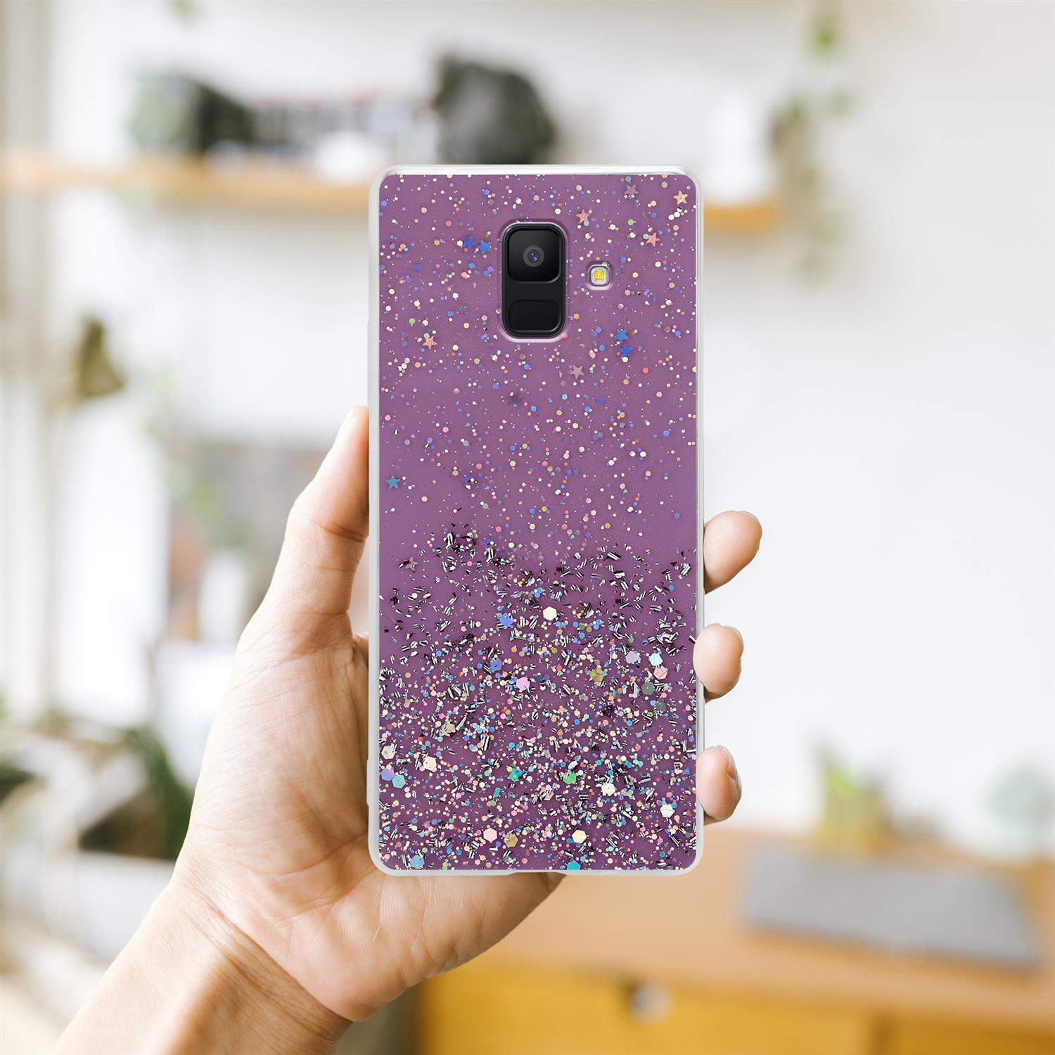 mit funkelnden A6 Glitter, 2018, Lila CADORABO mit Schutzhülle Samsung, Galaxy Backcover, Glitter