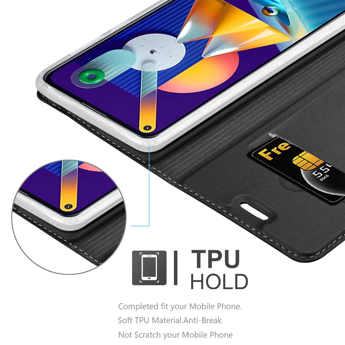 Handyhülle, die einen Telefonbildschirm und eine SIM-Karte zeigt.