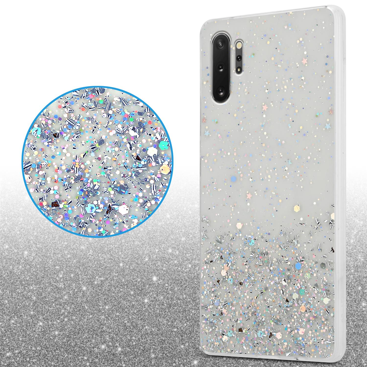 CADORABO Schutzhülle mit funkelnden Galaxy Glitter, Glitter NOTE 10 Backcover, mit Samsung, PLUS, Transparent