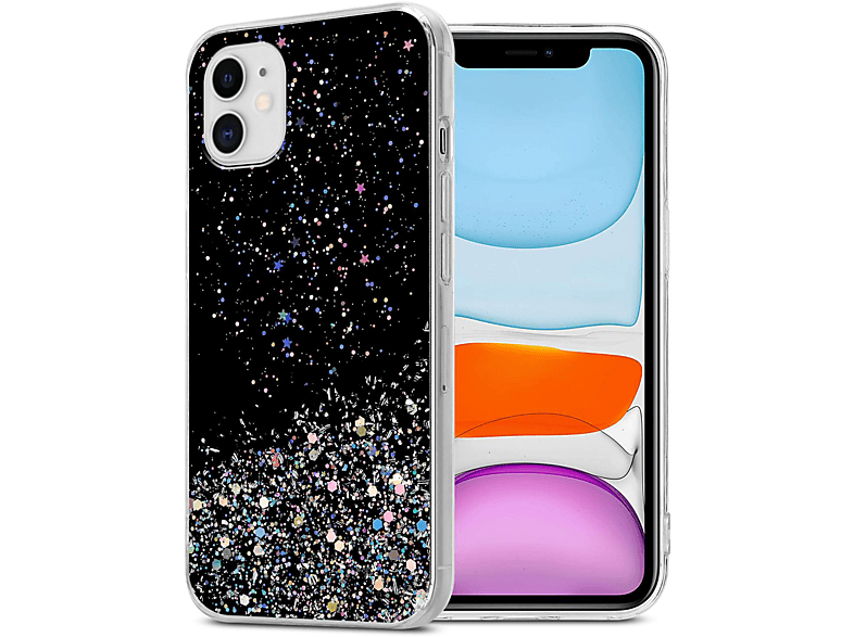 CADORABO Schutzhülle mit funkelnden Glitter, Backcover, Apple, iPhone 11 PRO, Schwarz mit Glitter