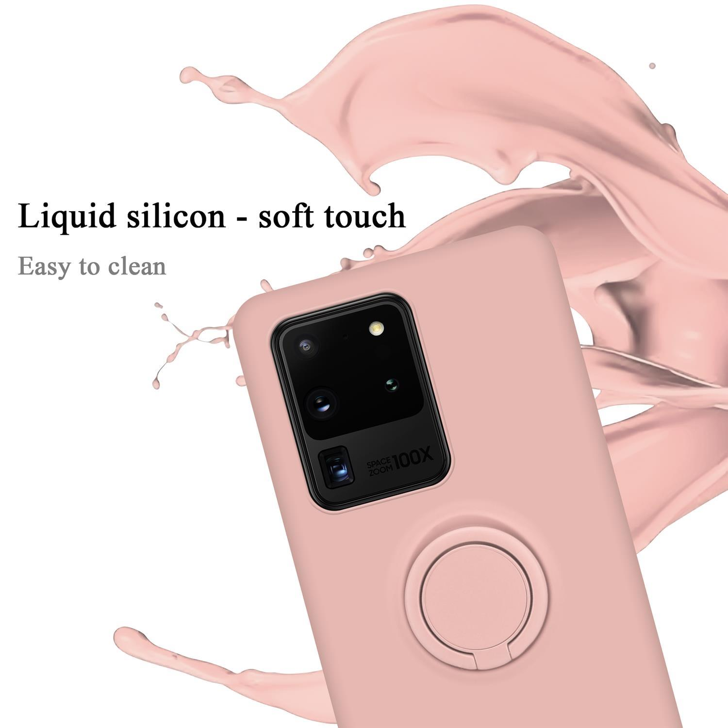 CADORABO Hülle Ring Silicone Galaxy Style, Samsung, Case ULTRA, Liquid Backcover, PINK im S20 LIQUID